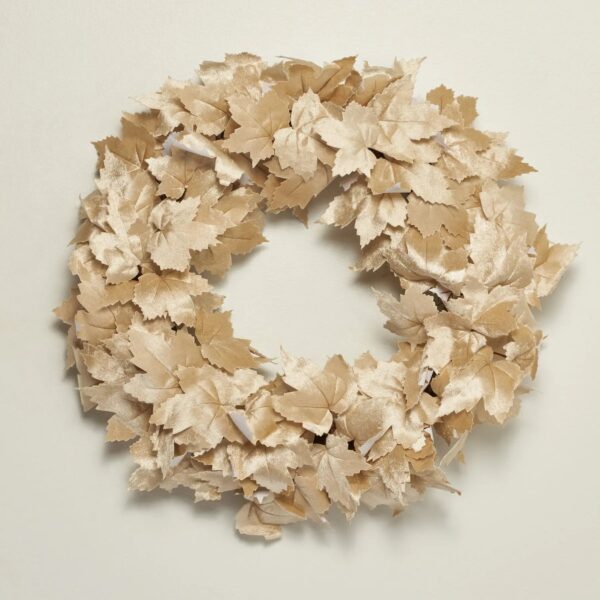 Cream Beige Soft Velvet Maple Leaf 22 inch Neutral Front Door Wreath - 22 inch