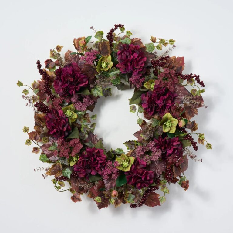 Merlot Ivy Medley with Fall Berry and Hydrangea Classic Autumn Front Door Wreath