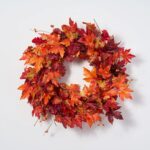 The Autumn Blaze Red Maple Door Mantel Wreath shown in full, highlighting full wreath shape