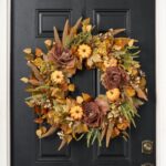 First Harvest - Flocked Foxtail, Autumn Cabbage and Weathered Pumpkin Thanksgiving Fall Front Door Wreath