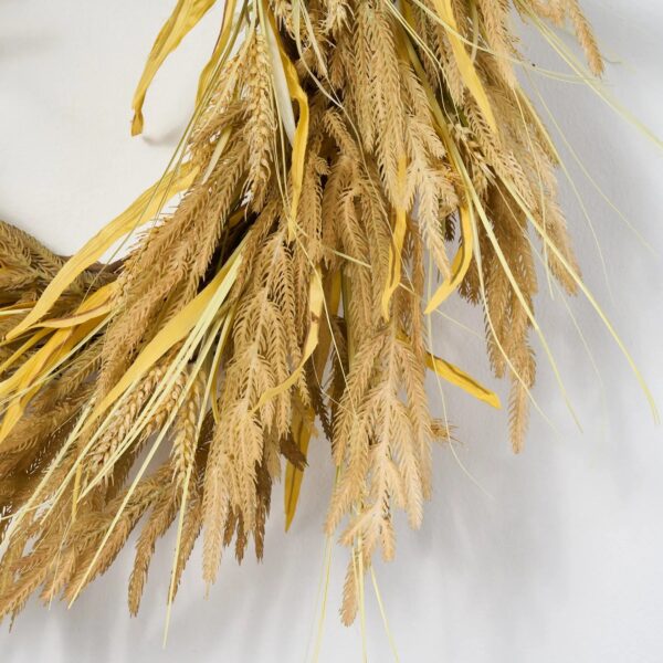 Close-up of blooms and berries on this Dried - Look Wheat Grass Door Fall Wreath