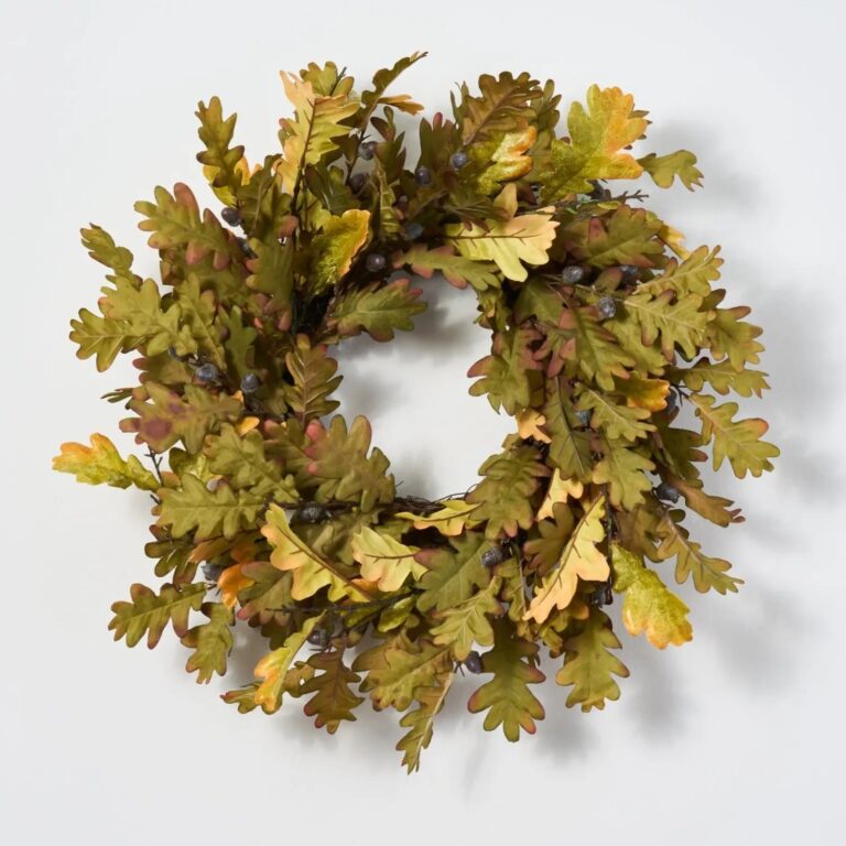 Autumn Green Oak Leaf and Brown Acorn Fall Front Door Wreath - Available in 2