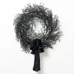 Night Before Halloween - Raw Edge Black Velvet Bow Front Door Wreath