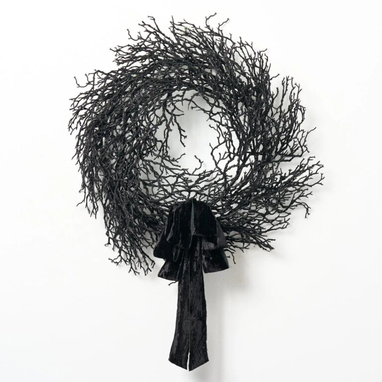 Night Before Halloween - Raw Edge Black Velvet Bow Front Door Wreath