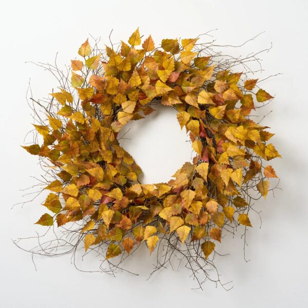 Golden Yellow and Brown Birch Leaf Fall Front Door Wreath