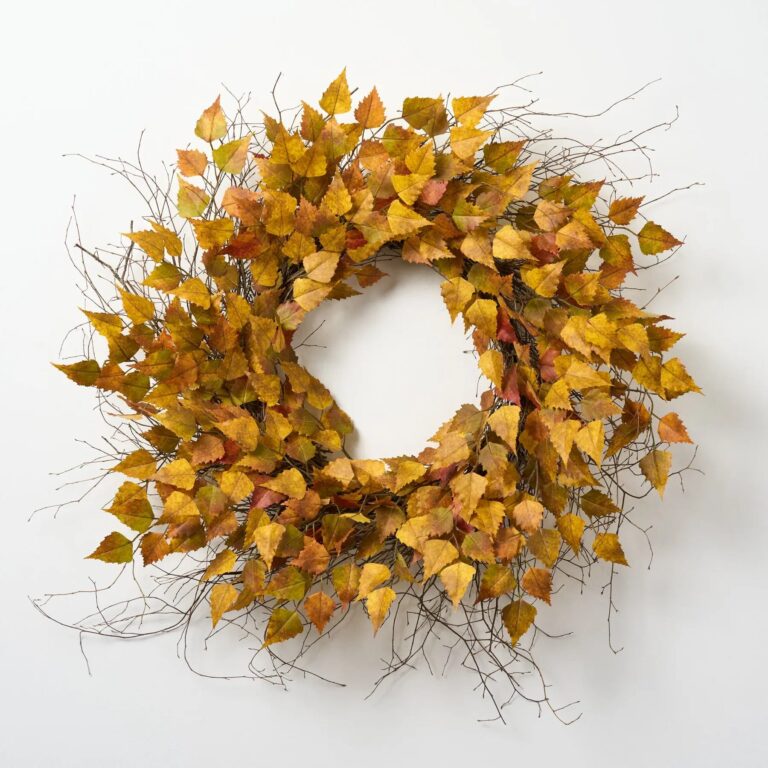 Golden Yellow and Brown Birch Leaf Fall Front Door Wreath