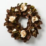 Classic Real Touch Golden Brown Magnolia Bloom and Bud All Seasons Fall Front Door Wreath