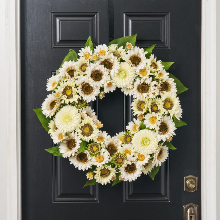 Sunflower Serenade - Mixed Cream and Ivory Sunflower Buds Front Door Wreath