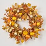 Golden Harvest - Yellow and Orange Pear, Gold Leaf Front Door Wreath