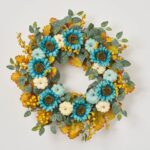 Pumpkins by the Sea - Turquoise Sunflower, Cream Front Door Wreath