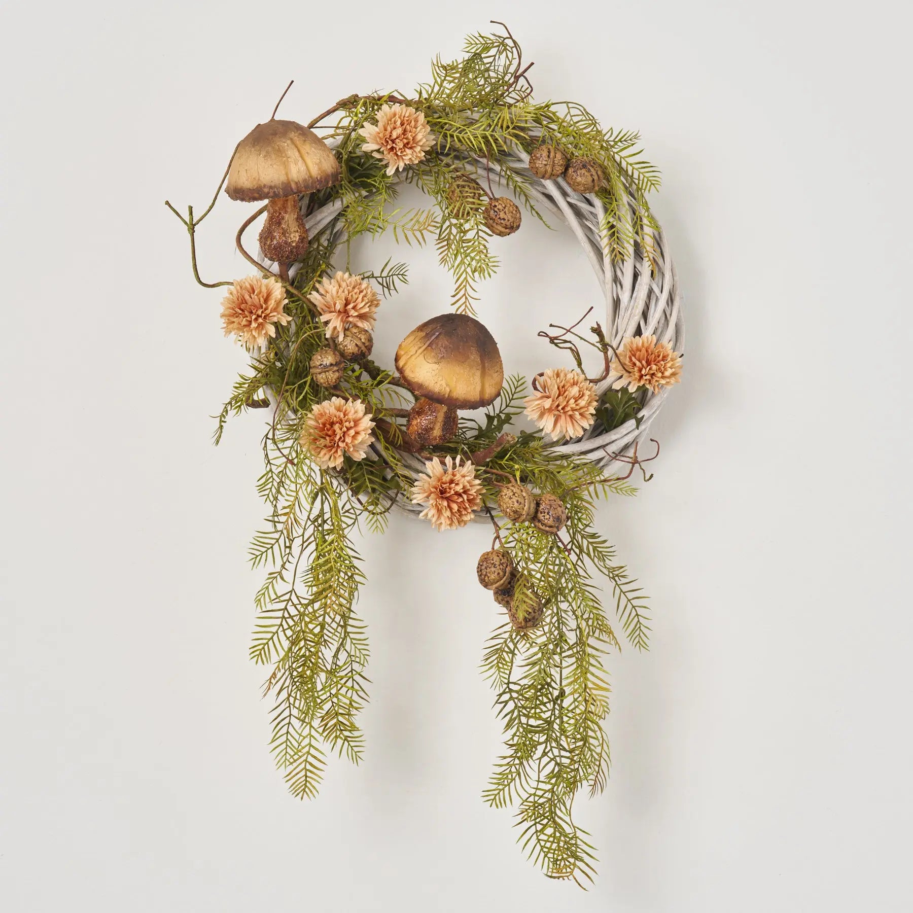 FW1392FairyGardenFungi-FauxMushroom_WildVine_Chestnut_PompomonRattanBaseEverydayFallFrontDoorWreath_3.jpg Fairy Garden Fungi - Faux Mushroom, Wild Vine, Chestnut, Front Door Wreath - Brown and