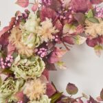 Close-up of blooms and berries on this Mauve Mist - Green Peony, Front Door Wreath