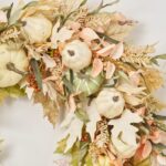Alternate angle of the Blushing Autumn - Mixed Cream Front Door Wreath showing wreath face