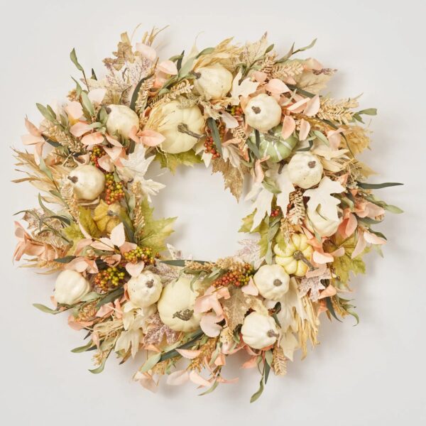 Blushing Autumn - Mixed Cream Pumpkin and Gourds, Neutral Front Door Wreath - Cream