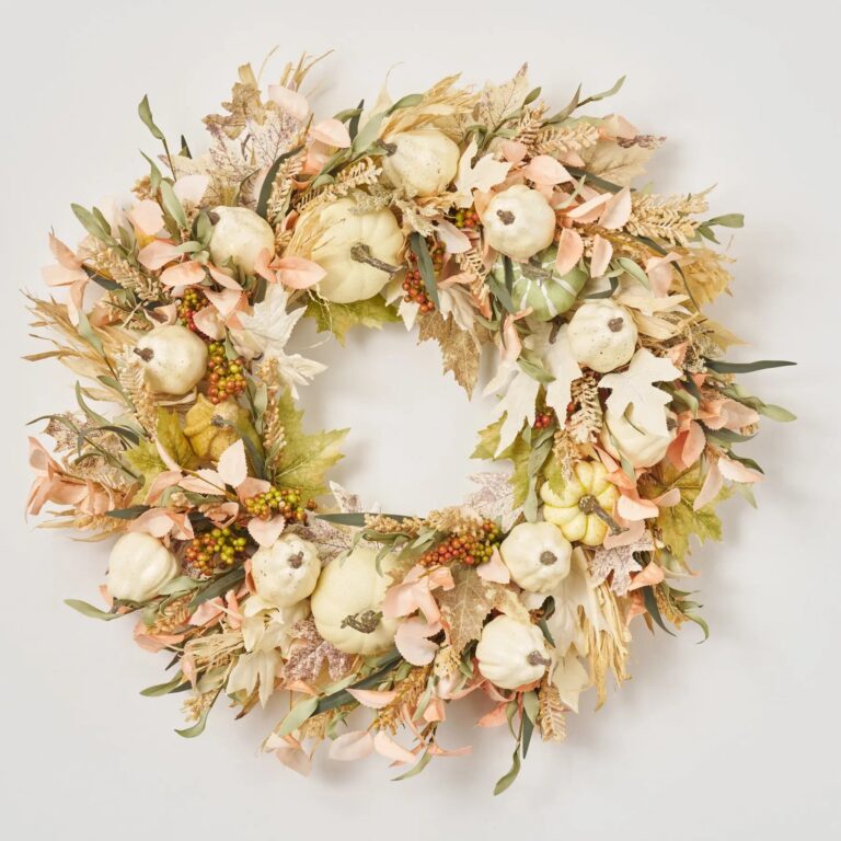Blushing Autumn - Mixed Cream Pumpkin and Gourds, Neutral Front Door Wreath - Cream