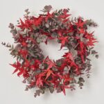 Autumn Evenings - Red Japanese Maple Leaf and Dusty Front Door Wreath - Red