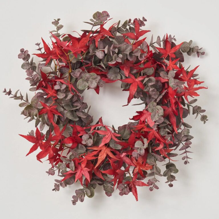 Autumn Evenings - Red Japanese Maple Leaf and Dusty Front Door Wreath - Red