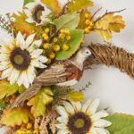 Close-up of blooms and berries on this Sunflower Field Forager - White Front Door Wreath