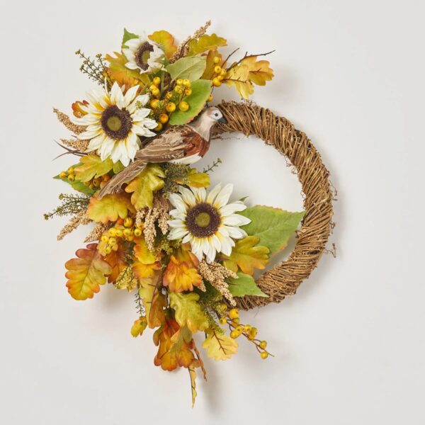Sunflower Field Forager - White Sunflower, Gold Berry Front Door Wreath