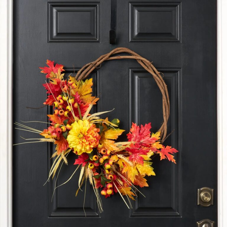 Vision of Autumn - Mixed Red Yellow Maple Leaf, Front Door Wreath