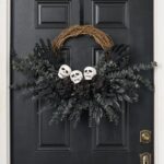 Alternate angle of the Haunting Beauty - Midnight Eucalyptus, Halloween Fall Wreath showing wreath face