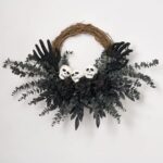 Haunting Beauty - Midnight Eucalyptus, Black Hydrangea, Glitter Ghoul Halloween Fall Wreath - Black and