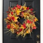 Fall Medley - Red Orange Maple Leaf, Brown Oak Front Door Wreath