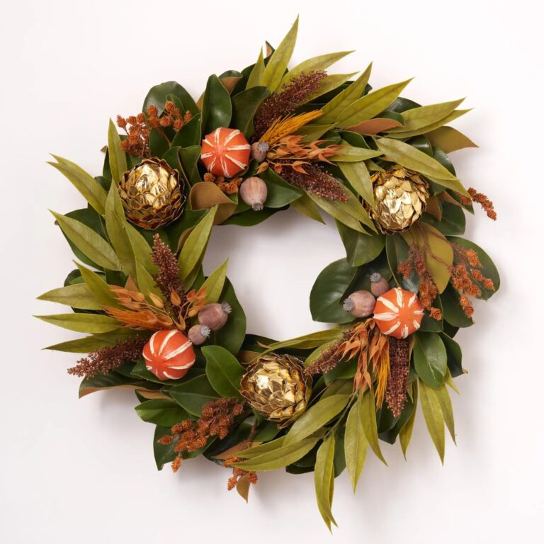 Chateau Harvest - Dried Look Orange Eucalyptus, Purple Artichoke, Front Door Wreath