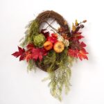 Alternate angle of the Heirloom Harvest - Green Artichoke, Door Basket Wreath showing wreath face