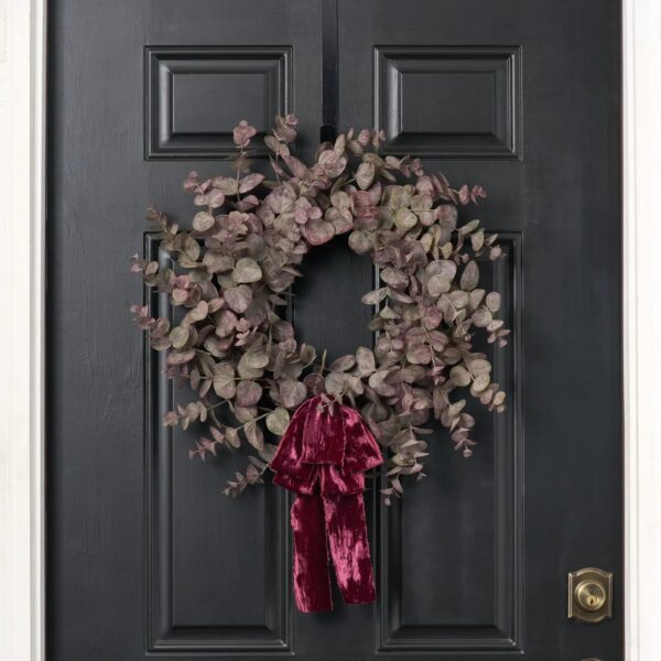 Frosted Purple and Green Eucalyptus with Aubergine Purple Raw Seasons Fall Wreath - 24 inch