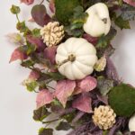 Alternate angle of the White Pumpkin and Gourd, Lavender Front Door Wreath showing wreath face