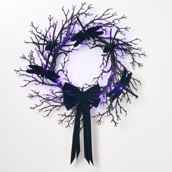 Creatures of the Night - Pre - lit Purple Fall Halloween Wreath - Black