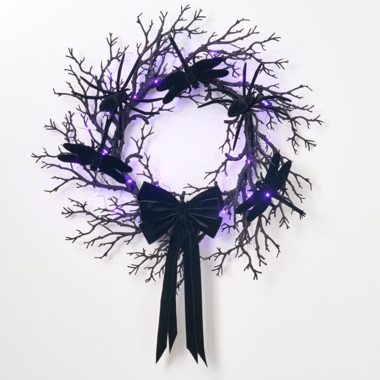 Creatures of the Night - Pre - lit Purple Fall Halloween Wreath - Black