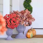 Close-up of bloom cluster detail on this Autumn Espresso Privet Bush Faux Front Porch Arrangement