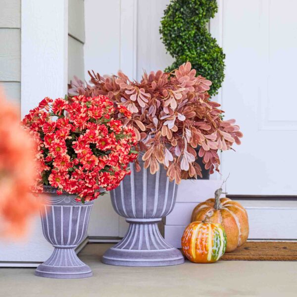 Close-up of bloom cluster detail on this Autumn Espresso Privet Bush Faux Front Porch Arrangement