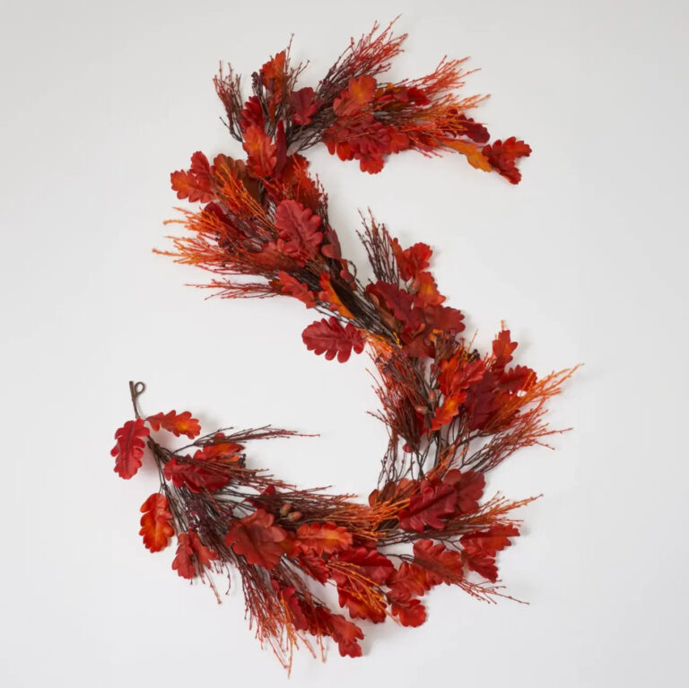 Fall Flame - Burgundy Red Autumn Oak Leaf Runner Mantel Garland