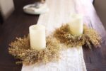 Alternate angle of the Fall Wheat Seeding Boxwood Mini Candle Wreath Centerpiece showing wreath face
