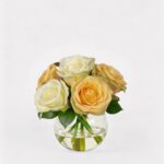 Faux Yellow Rose Arrangement in Glass Vase - 7 inch