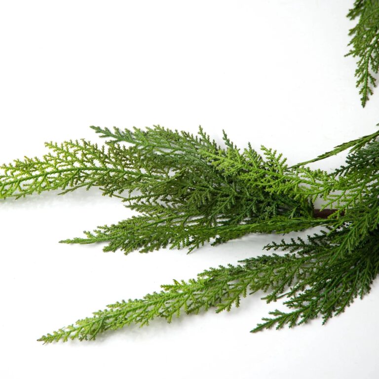 Close-up of greenery along the garland on this Real Touch Lebanon Cedar Christmas Front Door