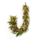 Della Robbia Style Christmas Holiday Garland Table Runner with Sugar Fruit, Beaded Rosehip and Gold
