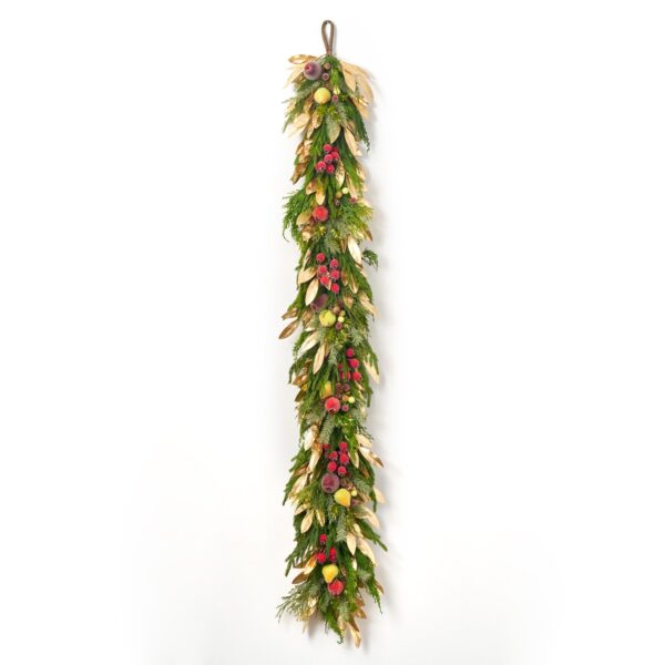 Close-up of greenery along the garland on this Della Robbia Style Christmas Holiday Christmas Holiday