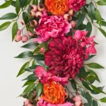 Alternate angle of the Exotic Beauty - Peony, Dahlia, Summer Mantel Garland showing full length
