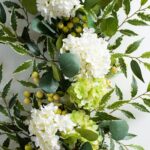 Alternate angle of the White and Green Hydrangea Greenery Mantle Garland showing full length drape