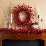 The Waterproof Red Berry Front Door Front Door Wreath shown in full, highlighting full wreath