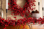 Detail view of berry and foliage detail from the Waterproof Red Berry Christmas Holiday Holiday
