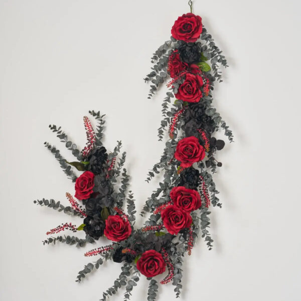 Gothic Romance - Red Queen Rose, Black Orchid Runner Mantel Garland