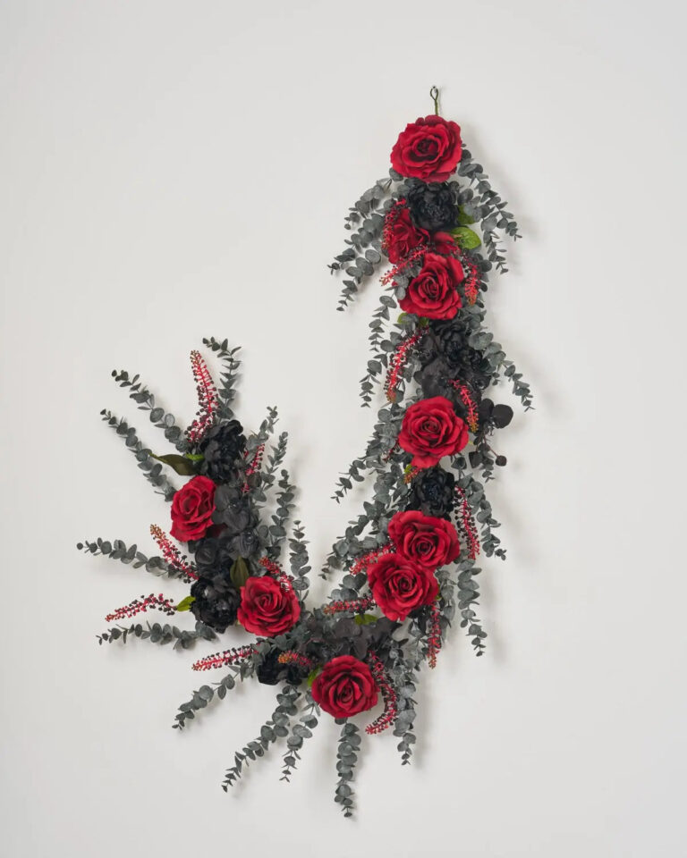 Gothic Romance - Red Queen Rose, Black Orchid Runner Mantel Garland