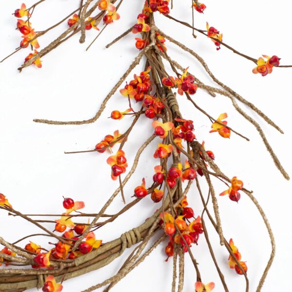 Close-up of greenery along the garland on this Wild Bittersweet Berry and Twig Mantle Fall