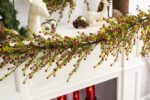 Alternate angle of the Wild Cranberry and Leaf Holiday Table Runner Garland showing full length