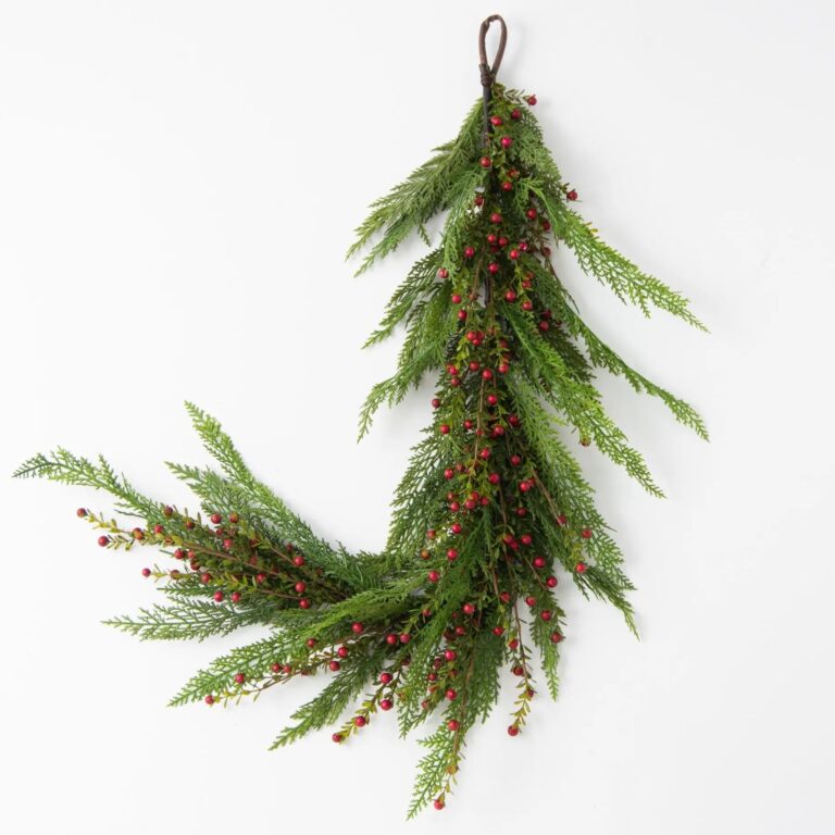 Wild Cranberry and Cedar Greenery Christmas Table Runner Mantle Garland